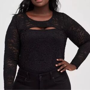Torrid Black Stretch Lace Cutout Blouse Size 3